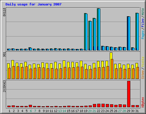 Daily usage for January 2007